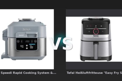 Vergleich: Ninja Speedi Rapid Cooking System & Heißluftfritteuse | ON400EU | von SharkNinja vs Tefal Heißluftfritteuse "Easy Fry Smart & Silence EY572D", silber/schwarz - Ninja Speedi vs Tefal Easy Fry: Heißluftfritteusen im Vergleich