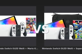 Vergleich: Nintendo Switch OLED Weiß + Mario Kart 8 Deluxe vs Nintendo Switch OLED Weiß + Super Mario Galaxy 1+2 + BlueBuilt Schutzhülle - Nintendo Switch OLED Bundles im Vergleich: Mario Kart vs. Super Mario Galaxy + Schutzhülle