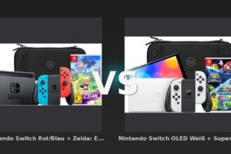 Vergleich: Nintendo Switch Rot/Blau + Zelda: Echoes of Wisdom + BlueBuilt Schutzhülle vs Nintendo Switch OLED Weiß + Super Mario Galaxy 1+2 + BlueBuilt Schutzhülle - Nintendo Switch Standard vs. OLED: Ist das Premium-Bundle den Aufpreis wert?