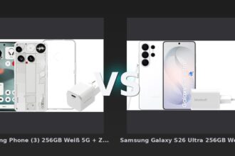 Vergleich: Nothing Phone (3) 256GB Weiß 5G + Zubehörset vs Samsung Galaxy S26 Ultra 256GB Weiß 5G + BlueBuilt Ladegerät 65 Watt Weiß - Nothing Phone (3) vs. Samsung Galaxy S26 Ultra: Innovations-Champion oder etablierte Größe?