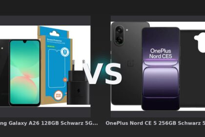 Vergleich: Samsung Galaxy A26 128GB Schwarz 5G + Basis-Zubehörset vs OnePlus Nord CE 5 256GB Schwarz 5G + BlueBuilt Backcover Schwarz - Samsung Galaxy A26 vs. OnePlus Nord CE 5: Mittelklasse-Duell mit klarem Preis-Leistungs-Sieger