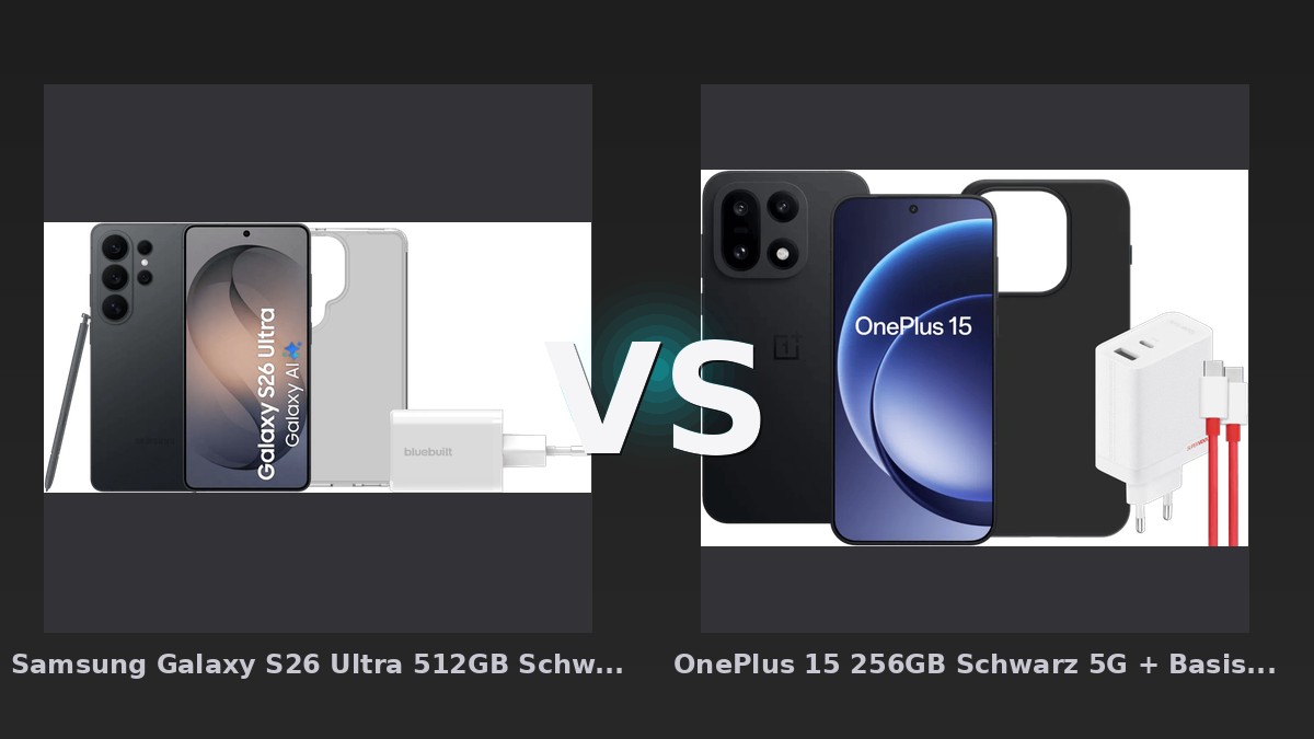 Vergleich: Samsung Galaxy S26 Ultra 512GB Schwarz 5G + Basis-Zubehörset vs OnePlus 15 256GB Schwarz 5G + Basis-Zubehörset - Galaxy S26 Ultra vs OnePlus 15: Wer bietet 2026 das bessere Gesamtpaket?