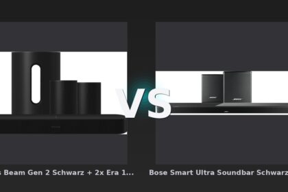 Vergleich: Sonos Beam Gen 2 Schwarz + 2x Era 100 Schwarz + Sub Mini Schwarz vs Bose Smart Ultra Soundbar Schwarz + Bose Surround-Lautsprecher Schwarz - Sonos Beam Gen 2 + Era 100 + Sub Mini vs. Bose Smart Ultra Soundbar + Surround: Das bessere Heimkino