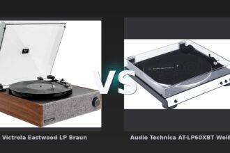 Vergleich: Victrola Eastwood LP Braun vs Audio Technica AT-LP60XBT Weiß - Victrola Eastwood LP vs Audio Technica AT-LP60XBT: Automatik und Preis entscheiden