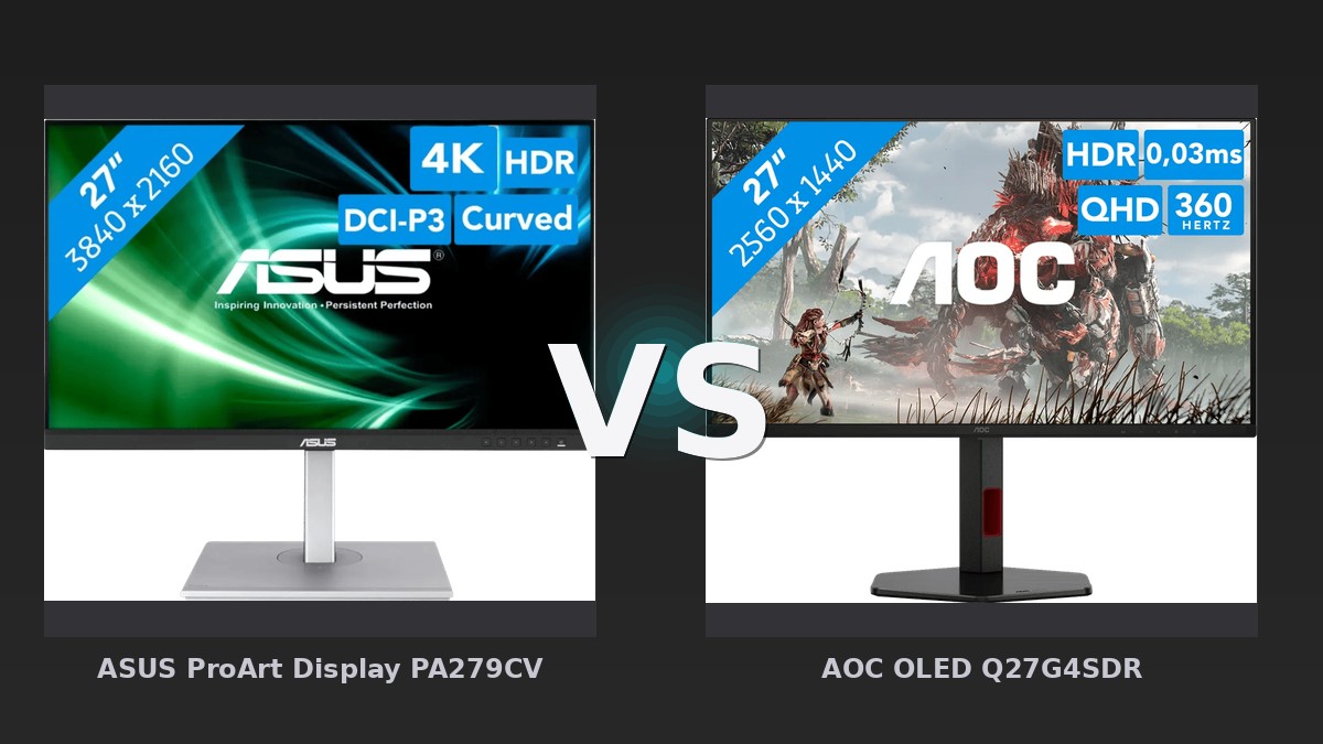 Vergleich: ASUS ProArt Display PA279CV vs AOC OLED Q27G4SDR - ASUS ProArt PA279CV vs. AOC OLED Q27G4SDR: Präzision trifft auf Gaming-Performance