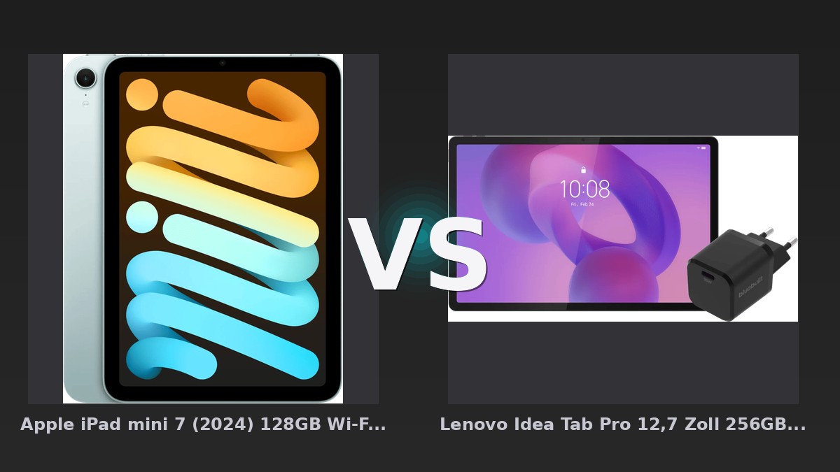 Vergleich: Apple iPad mini 7 (2024) 128GB Wi-Fi Blau vs Lenovo Idea Tab Pro 12,7 Zoll 256GB WLAN Grau Mattes Display + BlueBuilt Ladegerät - iPad mini 7 vs. Lenovo Idea Tab Pro: Kompaktes Kraftpaket gegen Multimedia-Bolide