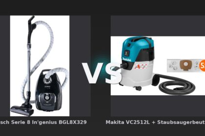 Vergleich: Bosch Serie 8 In'genius BGL8X329 vs Makita VC2512L + Staubsaugerbeutel (5x) - Bosch Serie 8 In'genius BGL8X329 vs. Makita VC2512L: Komfortabler Haushaltsstaubsauger trifft auf ro