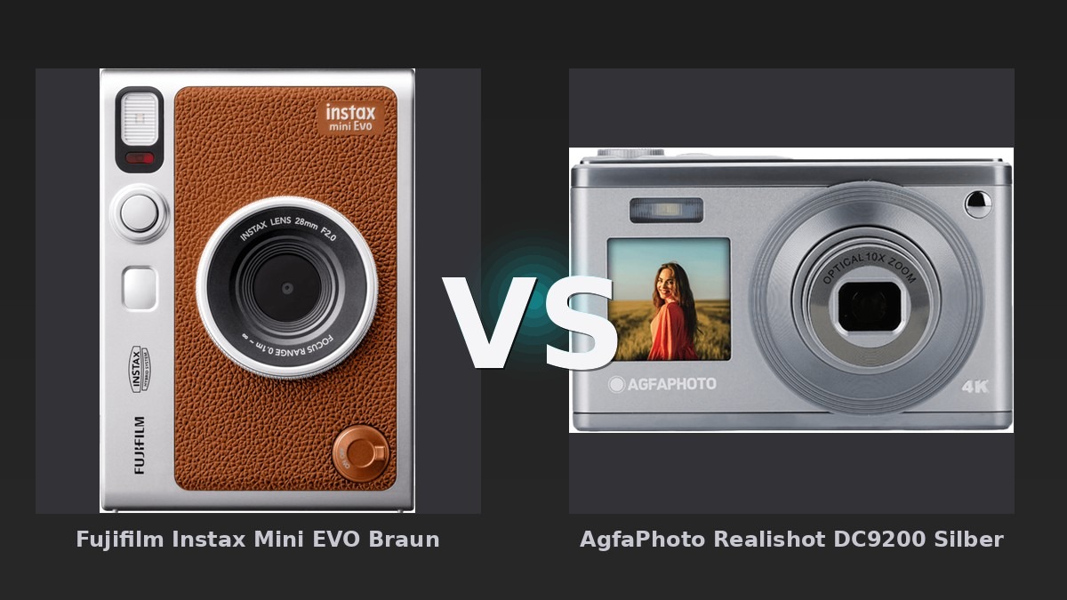 Vergleich: Fujifilm Instax Mini EVO Braun vs AgfaPhoto Realishot DC9200 Silber - Fujifilm Instax Mini EVO vs. AgfaPhoto Realishot DC9200: Sofortbild-Duell der Generationen