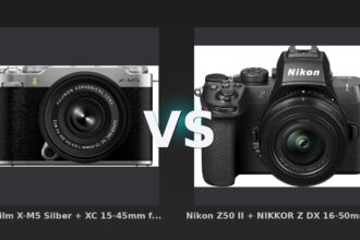 Vergleich: Fujifilm X-M5 Silber + XC 15-45mm f/3.5-5.6 OIS PZ vs Nikon Z50 II + NIKKOR Z DX 16-50mm f/3.5-6.3 - Fujifilm X-M5 vs. Nikon Z50 II: Der Kampf der kompakten Kit-Kameras 2026