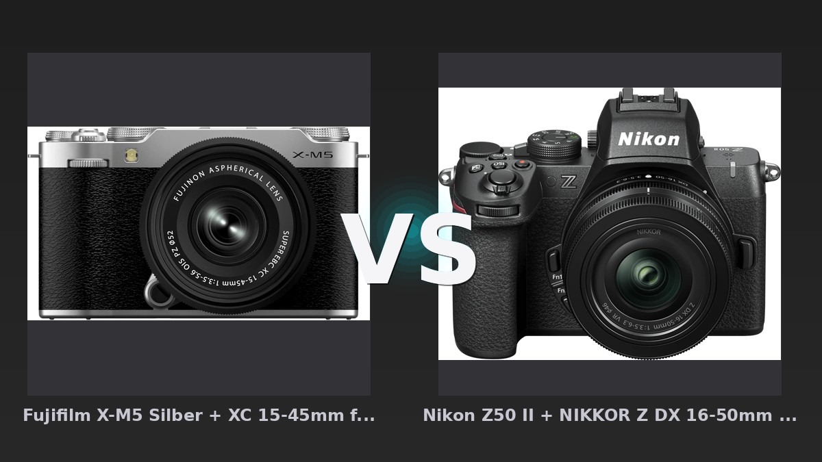 Vergleich: Fujifilm X-M5 Silber + XC 15-45mm f/3.5-5.6 OIS PZ vs Nikon Z50 II + NIKKOR Z DX 16-50mm f/3.5-6.3 - Fujifilm X-M5 vs. Nikon Z50 II: Der Kampf der kompakten Kit-Kameras 2026