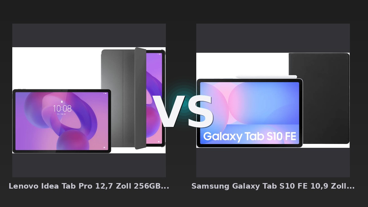 Vergleich: Lenovo Idea Tab Pro 12,7 Zoll 256GB WLAN Grau Mattes Display + Book Case Grau vs Samsung Galaxy Tab S10 FE 10,9 Zoll 256GB Wi-Fi Hellblau + BlueBuilt Book Case Schwarz - Lenovo Idea Tab Pro vs. Samsung Galaxy Tab S10 FE: Der Preis-Leistungs-Kracher gegen den Marken-Soli