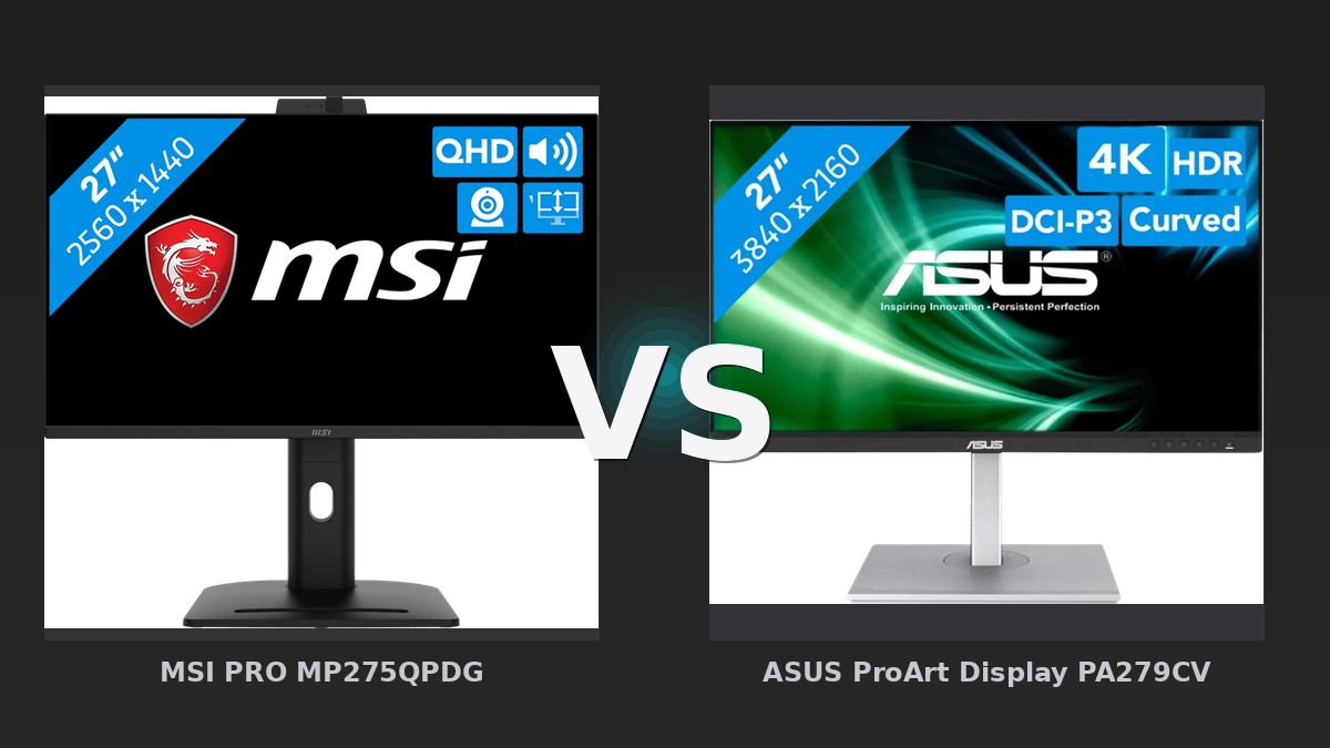 Vergleich: MSI PRO MP275QPDG vs ASUS ProArt Display PA279CV - MSI PRO MP275QPDG vs. ASUS ProArt PA279CV: QHD-Gaming vs. 4K-Profi