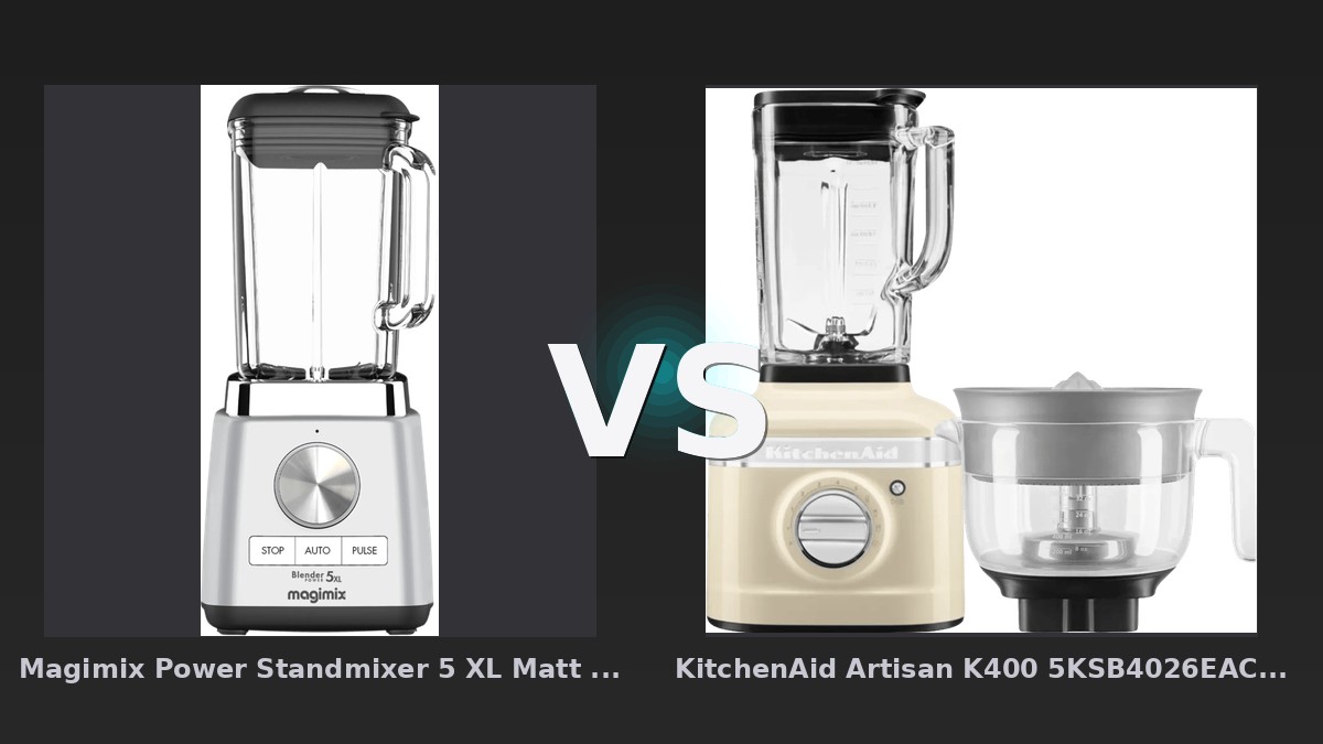 Vergleich: Magimix Power Standmixer 5 XL Matt Chrom vs KitchenAid Artisan K400 5KSB4026EAC Crème + Zitruspressenaufsatz - Magimix Power Standmixer 5 XL vs KitchenAid Artisan K400: Der Power-Vergleich