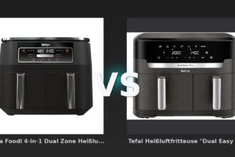 Vergleich: Ninja Foodi 4-in-1 Dual Zone Heißluftfritteuse 7,6 L | AF200EU | von SharkNinja vs Tefal Heißluftfritteuse "Dual Easy Fry XXL EY942H" 11 l, anthrazit - Ninja AF200EU vs. Tefal EY942H: Der Kampf der Dual-Zonen-Fritteusen