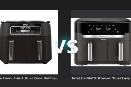 Vergleich: Ninja Foodi 4-in-1 Dual Zone Heißluftfritteuse 7,6 L | AF200EU | von SharkNinja vs Tefal Heißluftfritteuse "Dual Easy Fry XXL EY942H" 11 l, anthrazit - Ninja AF200EU vs. Tefal EY942H: Der Kampf der Dual-Zonen-Fritteusen