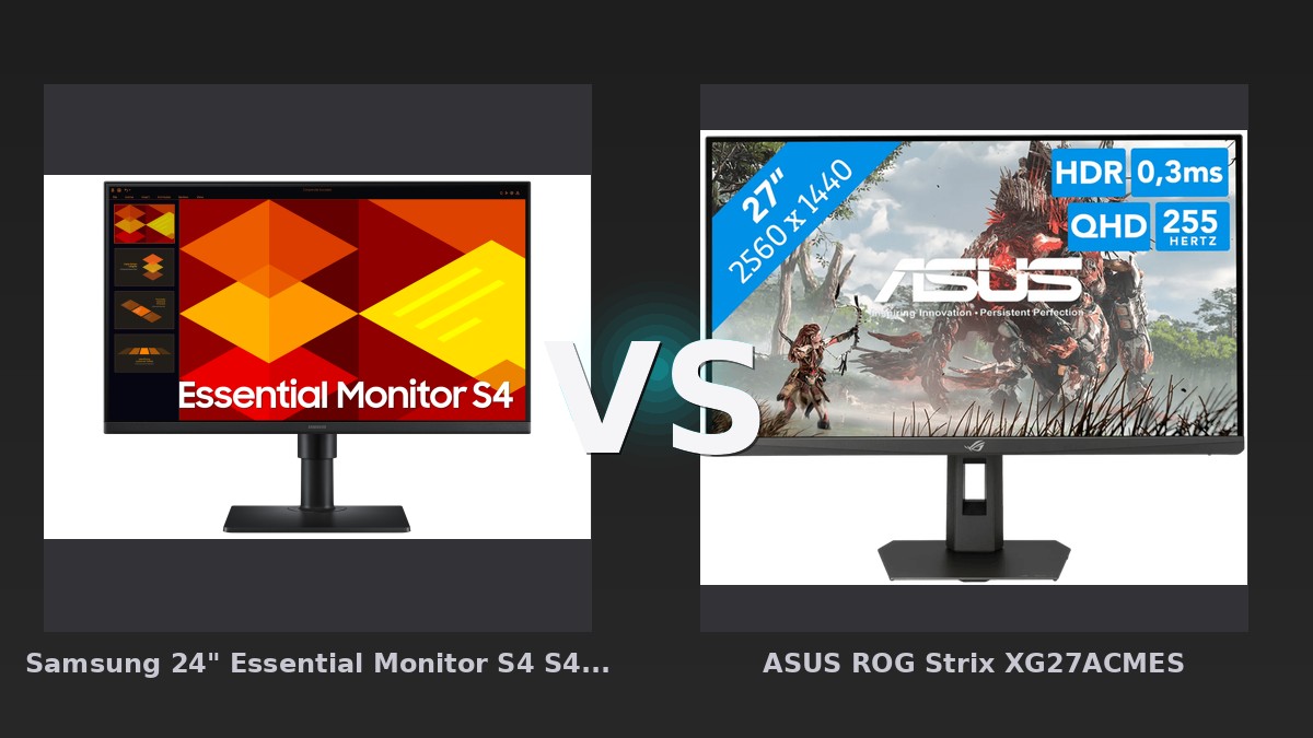Vergleich: Samsung 24" Essential Monitor S4 S40GD FHD 100Hz mit Lautsprecher, 24 Schwarz vs ASUS ROG Strix XG27ACMES - Samsung S40GD vs. ASUS ROG Strix XG27ACMES: Büro-Allrounder gegen Gaming-Spezialist