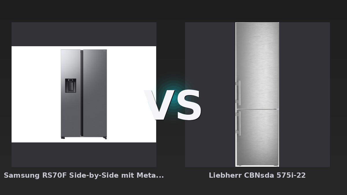 Vergleich: Samsung RS70F Side-by-Side mit Metal Cooling und Festwasseranschluss, EEK: B, 634 L Edelstahl vs Liebherr CBNsda 575i-22 - Samsung RS70F vs. Liebherr CBNsda 575i-22: Side-by-Side-Duell mit Systemfrage