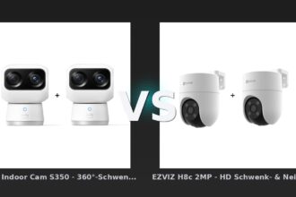 Vergleich: "eufy Indoor Cam S350 - 360°-Schwenk-& Neige-Kamera - 2er-Set" vs EZVIZ H8c 2MP - HD Schwenk- & Neige-Kamera - 2er-Set - eufy Indoor Cam S350 vs. EZVIZ H8c: Der 4K-Vorteil hat seinen Preis